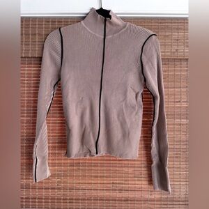 Philosophy Ribbed Long Sleeve Top - Tan with Black Accents